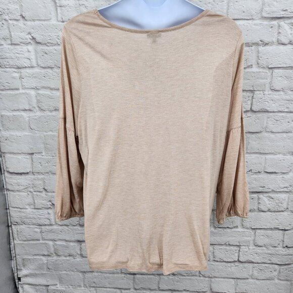 Talbots Womens Plus Pleated 3/4 Balloon Sleeve Blouse Size 3X Scoop Neck Tan - Picture 4 of 10